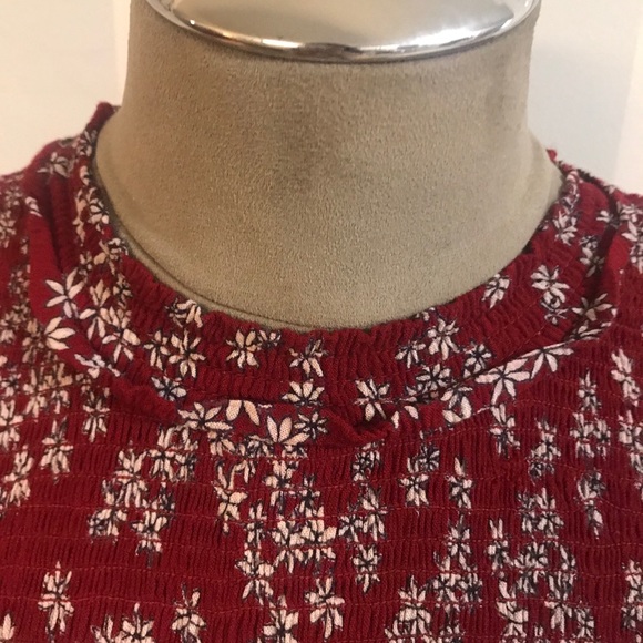 Burgundy Smocked Long-Sleeve Peplum Crop Top - Picture 2 of 7